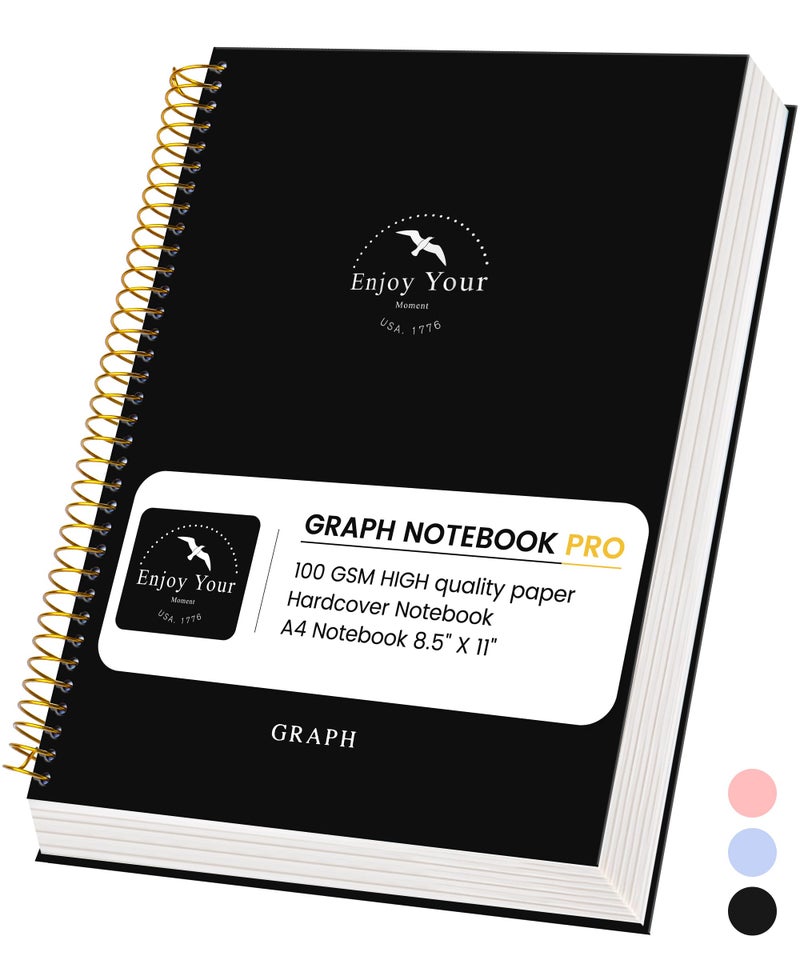 FLYING EAGLE 8.5 x 11 Large Graph Notebook Journal Spiral Graph Grid Notebook 210 Pages Hardcover Graph Notebook Engineering Paper Notebook Graphing Notebook for Men Women, Black - Image 1